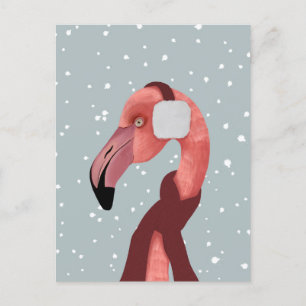 Whimsical Cozy Winter Flamingo With Scarf Postcard