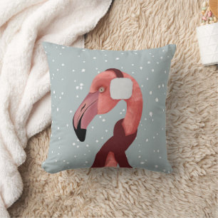 Whimsical Cozy Winter Flamingo With Scarf Throw Pillow