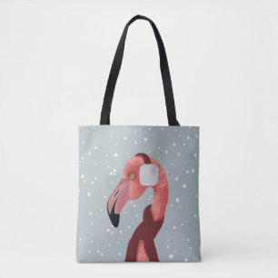 Whimsical Cozy Winter Flamingo With Scarf Tote Bag