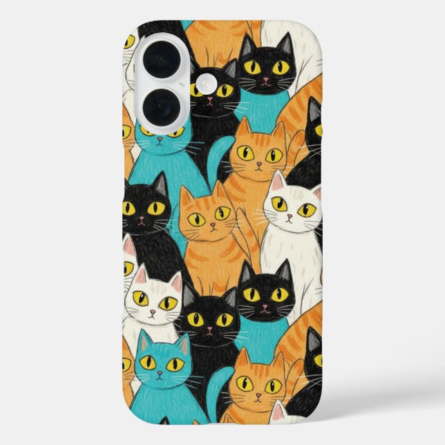 Whimsical Crayon Cat Crowd Case-Mate iPhone Case (Back)