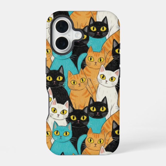 Whimsical Crayon Cat Crowd iPhone Case (Back)