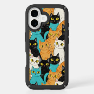 Whimsical Crayon Cat Crowd iPhone 16 Case