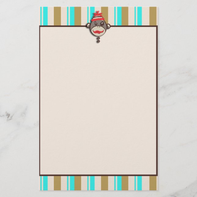 Whimsical Crazy Hat Sock Monkey Stationary Stationery (Front)