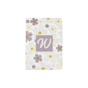 Whimsical Cream And Mauve Flower Power w Monogram Passport Holder
