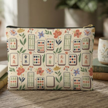 Whimsical Cream Botanical Mahjong Tiles Party
