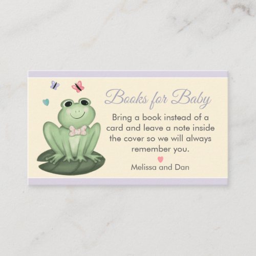 Whimsical Cream Lavender Frog Baby Shower Enclosure Card