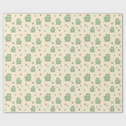 Whimsical Cream Watercolor Frog Baby Shower Wrapping Paper