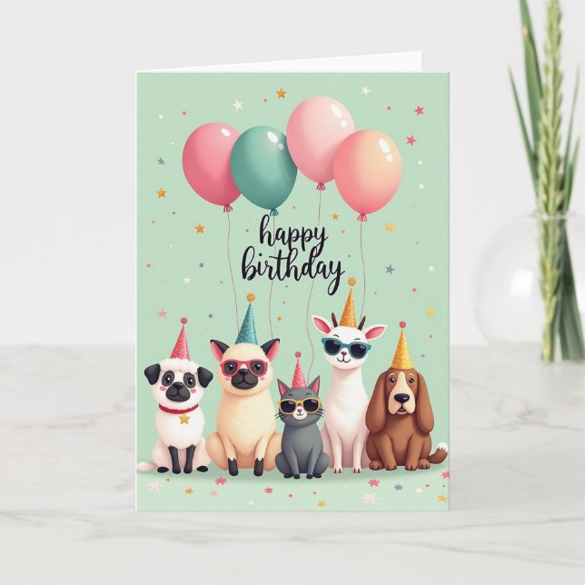 Whimsical Creatures Birthday Card (Front)