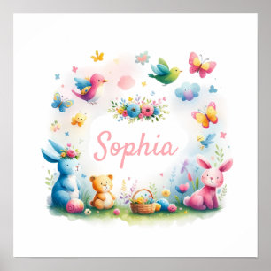 Whimsical Creatures & Florals Poster