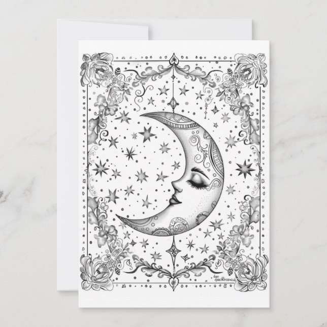 Whimsical Crescent Moon | Color Your Own Greeting (Front)