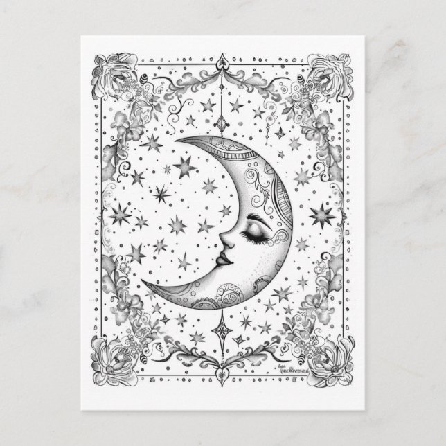 Whimsical Crescent Moon | Color Your Own Postcard (Front)