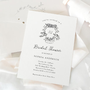 Whimsical Crest   Black and White Bridal Shower Invitation