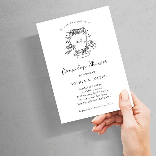 Whimsical Crest  Black and White Couples Shower Invitation