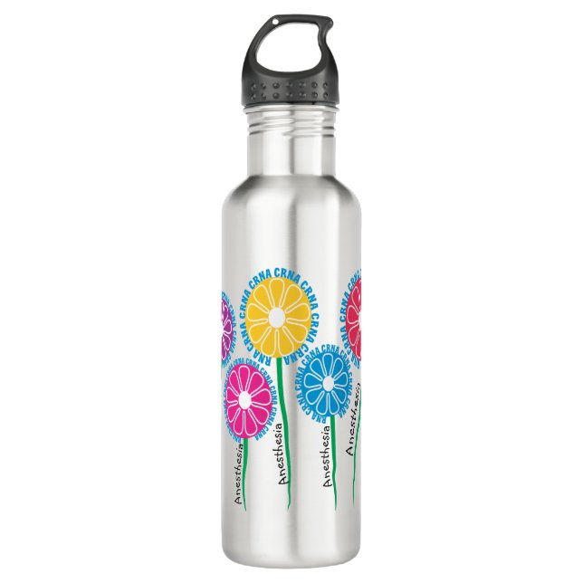 Whimsical CRNA Flowers Stainless Steel Water Bottle (Front)