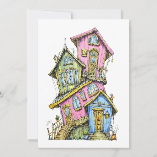 Whimsical Crooked House Blank Thank You Card