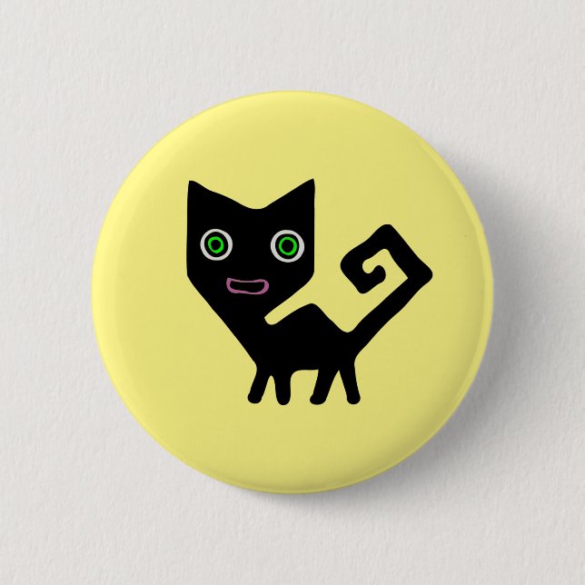 Whimsical Crooked Little Green Eyed Black Cats Button (Front)