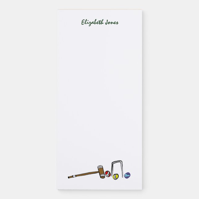 Whimsical Croquet Hand-Illustrated Boho Chic Magnetic Notepad (Front)