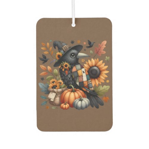 Whimsical Crow with Pumpkins and Sunflowers Air Freshener
