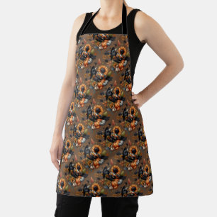 Whimsical Crow with Pumpkins and Sunflowers Apron