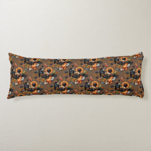 Whimsical Crow with Pumpkins and Sunflowers Body Pillow