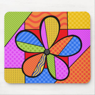 Whimsical Cubism Flower Mouse Pad