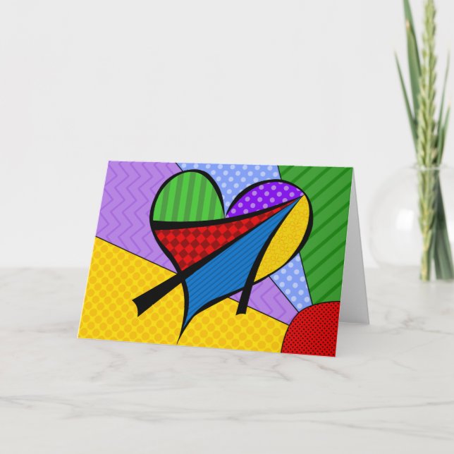 Whimsical Cubism Heart Greeting Card with Backgrou (Front)