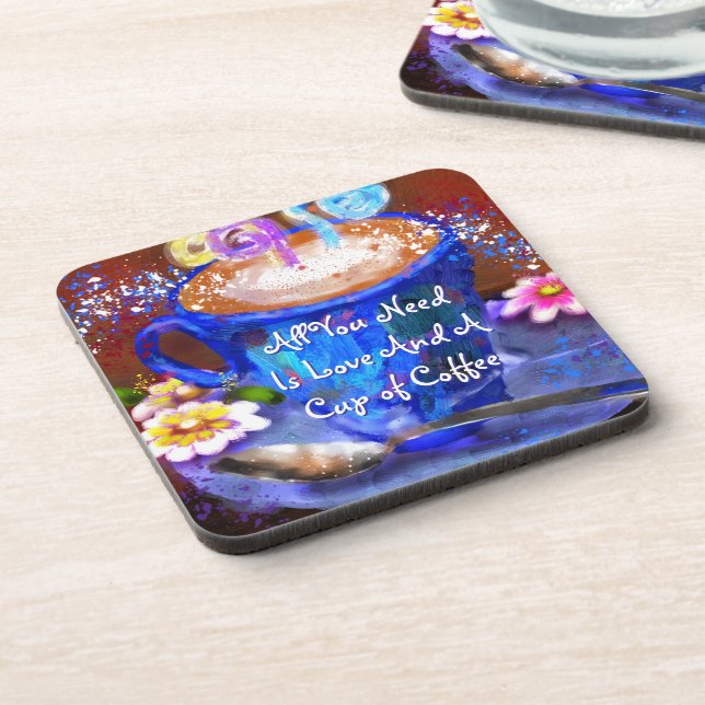 Whimsical Cup of Coffee Floral Personalized Beverage Coaster (Left Side)