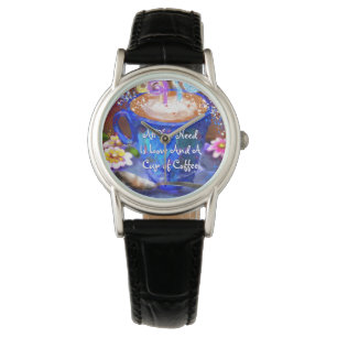 Whimsical Cup of Coffee Floral Personalized Watch