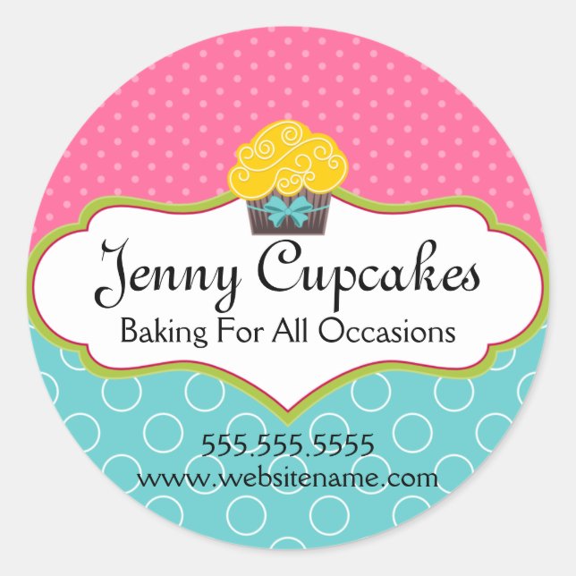 Whimsical Cupcake Bakery Box Seals (Front)