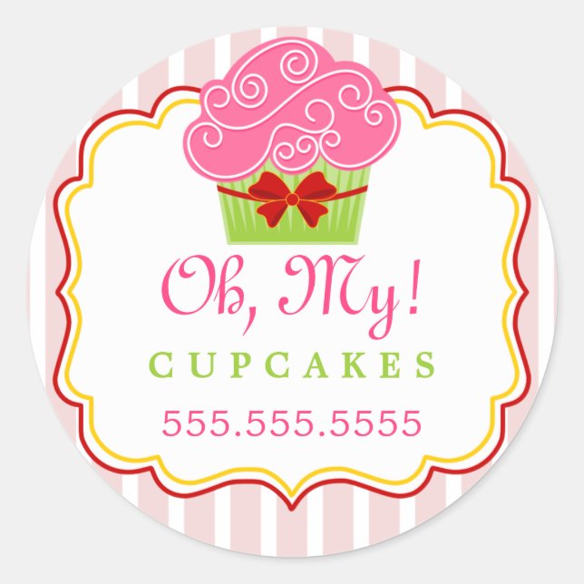 Whimsical Cupcake Bakery Box Seals (Front)