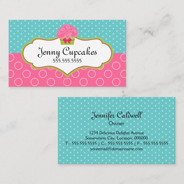 Whimsical Cupcake Bakery Business Card (Front/Back)