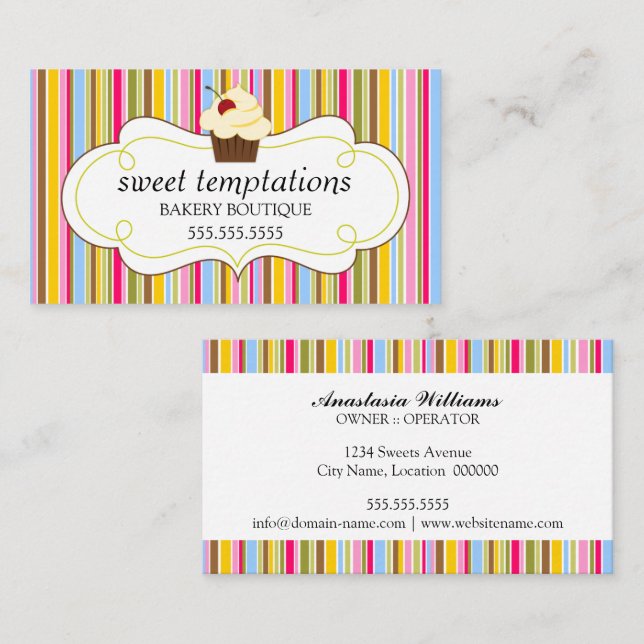 Whimsical Cupcake Bakery Business Card (Front/Back)