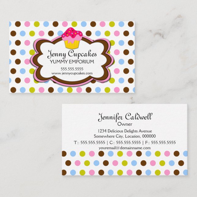 Whimsical Cupcake Bakery Business Card (Front/Back)