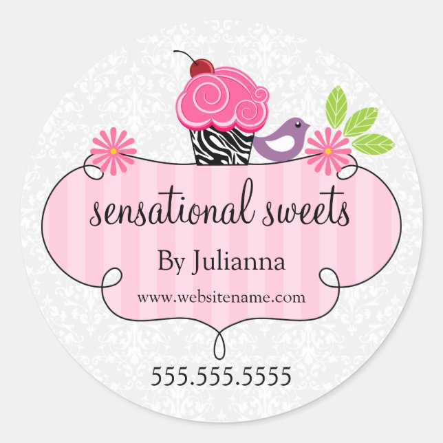 Whimsical Cupcake Bakery Packaging Classic Round Sticker (Front)
