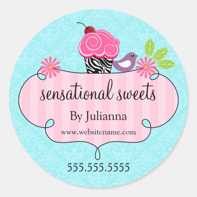 Whimsical Cupcake Bakery Packaging Classic Round Sticker (Front)