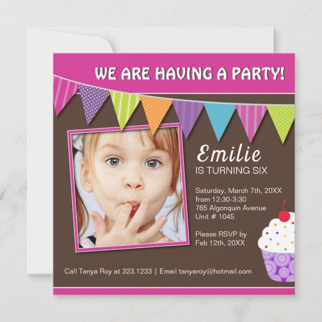 Whimsical Cupcake Birthday Party Invitation (Front)