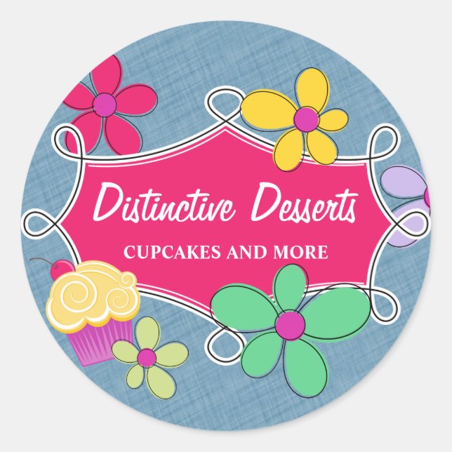 Whimsical Cupcake Floral Baking Box Seals (Front)