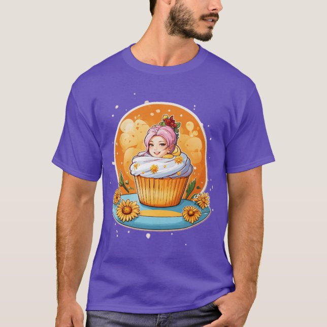 Whimsical Cupcake Lady Sticker T-Shirt Design (Front)