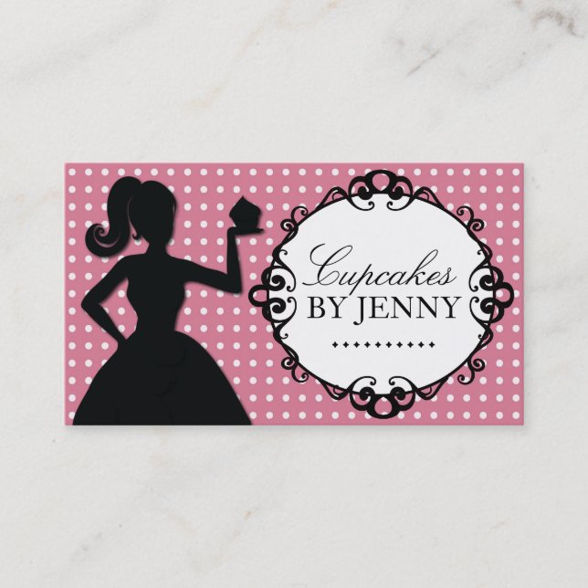Whimsical Cupcake Silhouette Business Cards (Front)