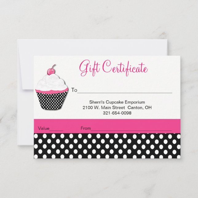 Whimsical CupcakeBakery Business Gift Certificate (Front)