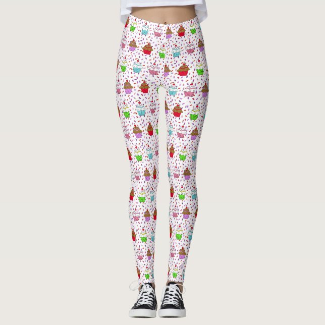 Whimsical Cupcakes and Candy Sprinkles Leggings (Front)