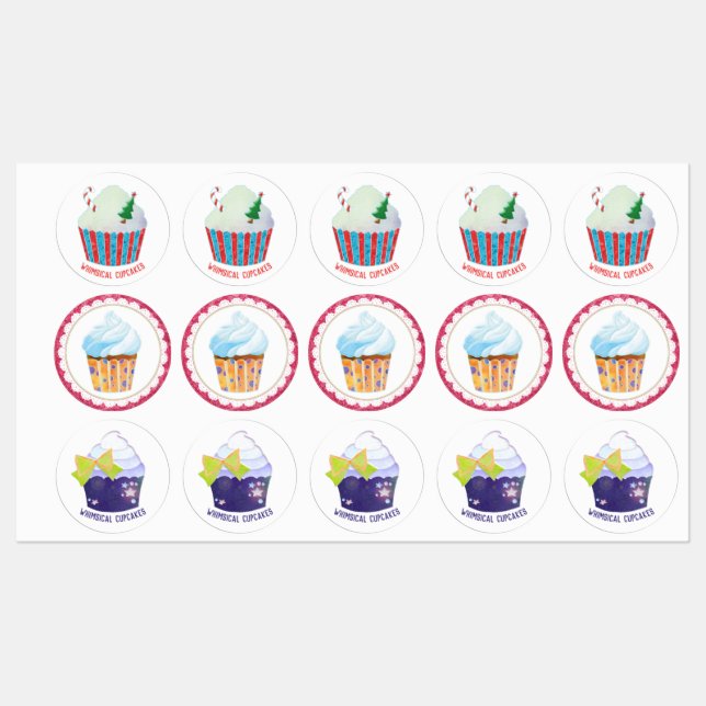 Whimsical Cupcakes Business Product Labels (Sheet)