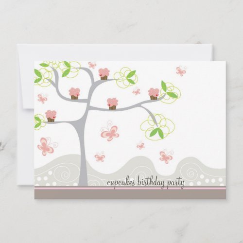 Whimsical Cupcakes Tree Butterflies Sweet Birthday Invitation