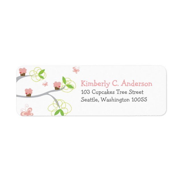 Whimsical Cupcakes Tree Butterflies Sweet Birthday Label (Front)