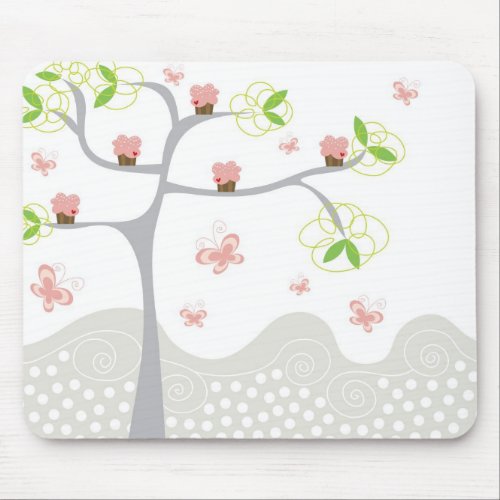 Whimsical Cupcakes Tree Butterflies Sweet Birthday Mouse Pad