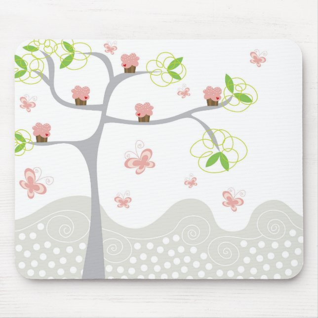 Whimsical Cupcakes Tree Butterflies Sweet Birthday Mouse Pad (Front)