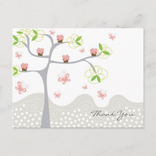 Whimsical Cupcakes Tree Butterflies Sweet Birthday Postcard