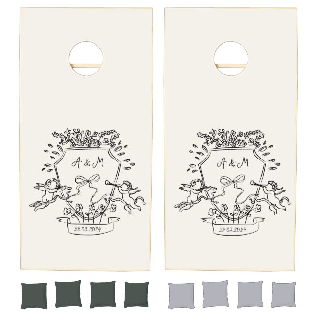 Whimsical Cupid Crest Wedding Cornhole Set (Set)