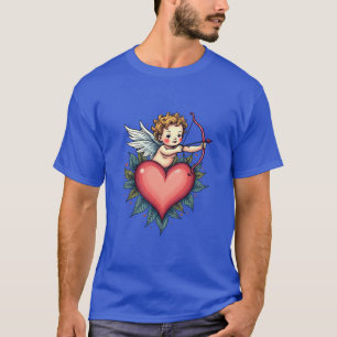 Whimsical Cupid Heart – Vintage Tattoo Design  T-Shirt