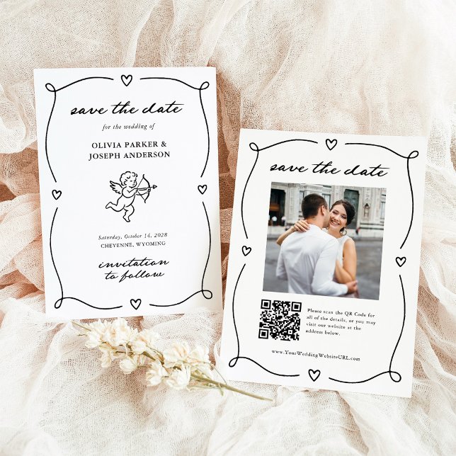 Whimsical Cupid | Romantic Photo and QR Code Save The Date (Creator Uploaded)